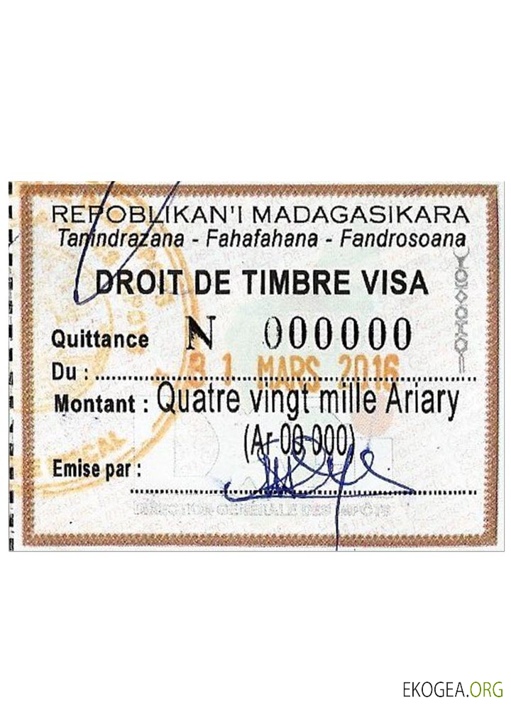 Timbre de visa de MADAGASCAR
